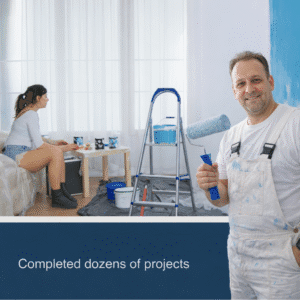 Professional painter Paolo painting an interior wall in a London home, showing real workmanship and clean finishing