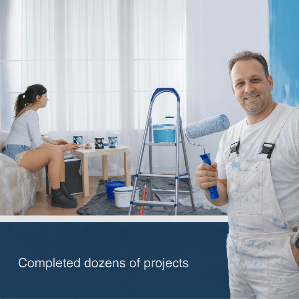 Professional painter Paolo painting an interior wall in a London home, showing real workmanship and clean finishing