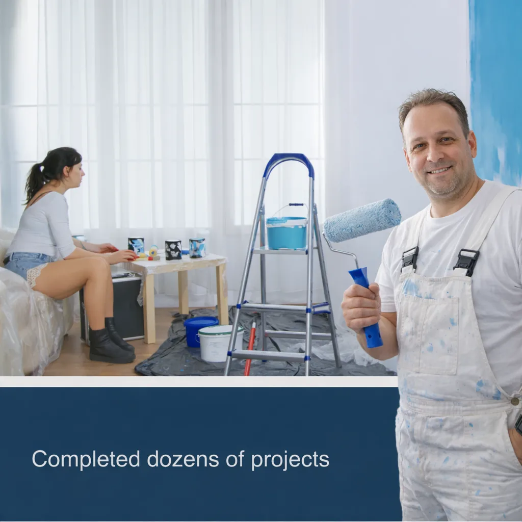 Professional painter Paolo painting an interior wall in a London home, showing real workmanship and clean finishing